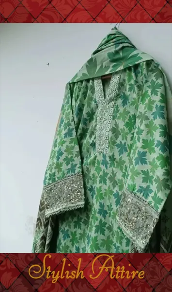 Original Pakistani Lahore Boutique Pure Lawn Stitched 3Pcs _ Ligth Green 